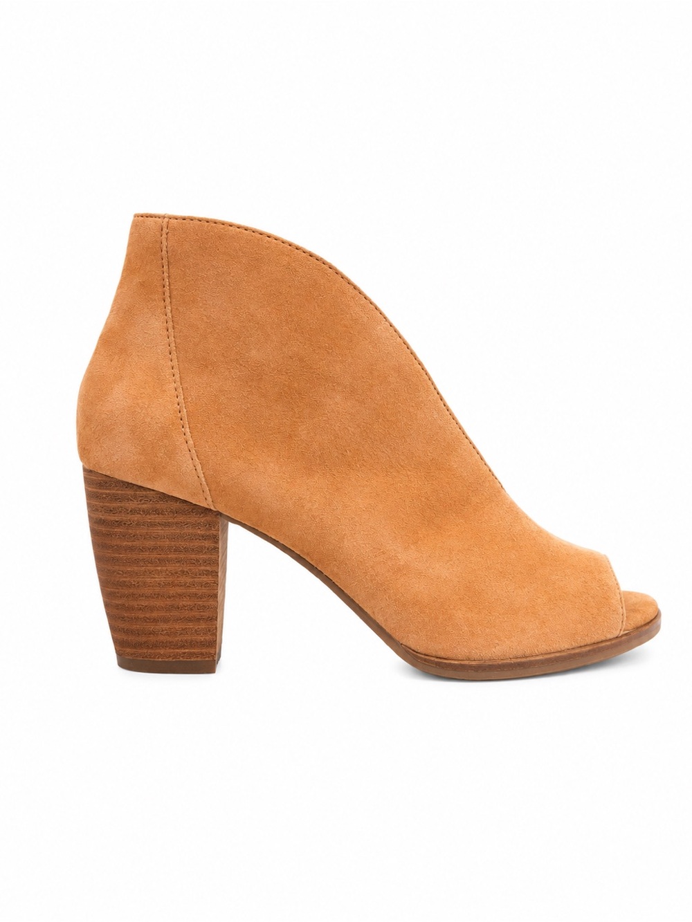 Lucky Brand Suede Peep-Toe Block Heel Bootie - Tan Suede